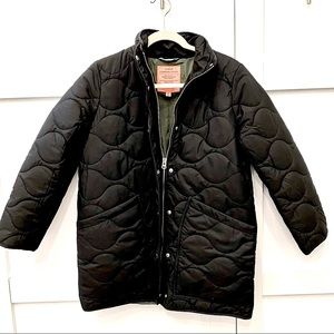 NWOT J.CREW Black Signature Quilted Cocoon Puffer with Primalot Medium Petite